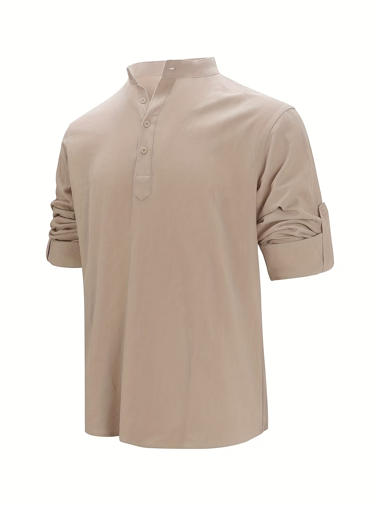 Men’s Linen Blend Long Sleeve Shirt | Summer Casual Stand Collar Beach Shirt - phoenix-7