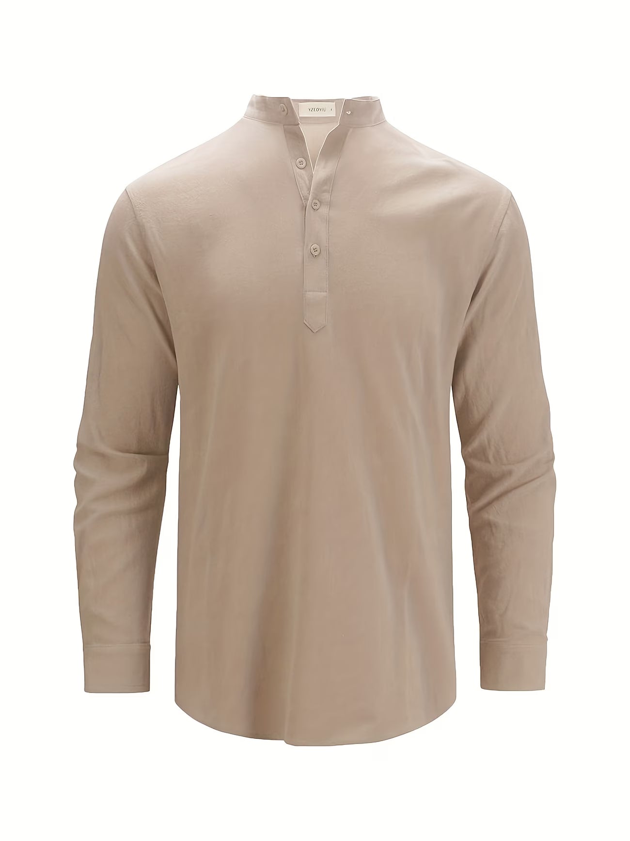 Men’s Linen Blend Long Sleeve Shirt | Summer Casual Stand Collar Beach Shirt - phoenix-7