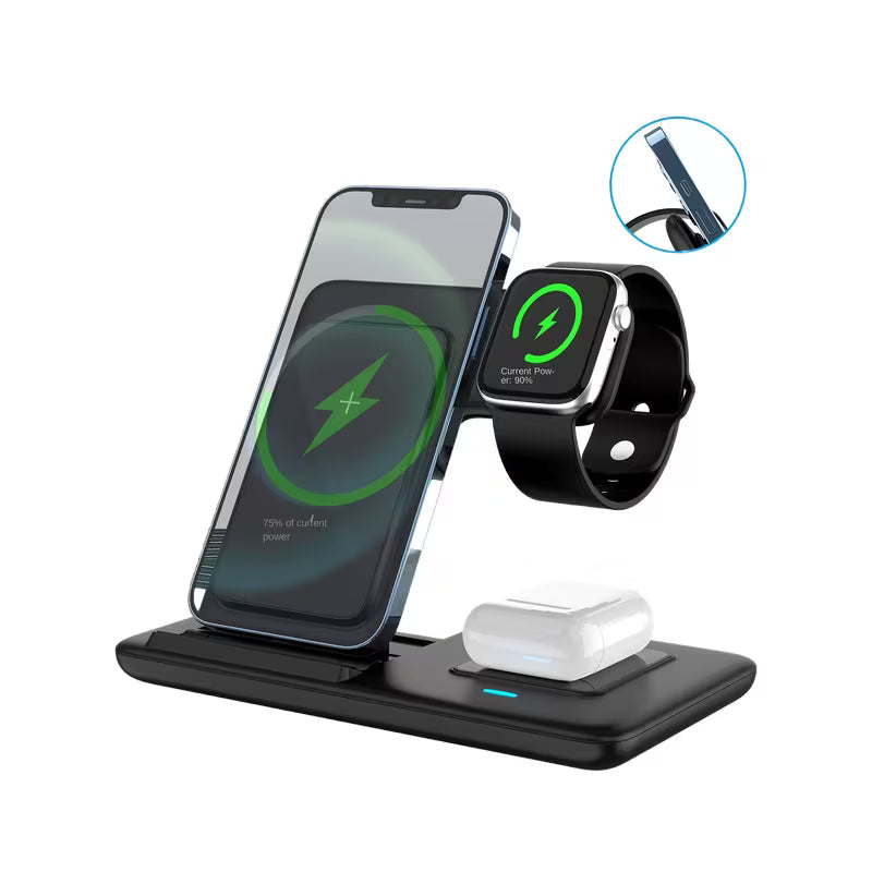 device wireless charging station foldable three in one fast charging stand suitable for iWatch series 9 8 7 6 SE 5 4 3 2 Ultra Pro 3 2 for iPhone 15 14Pro 14 13 Pro Max 13 12 11 Pro X Max XS XR 8