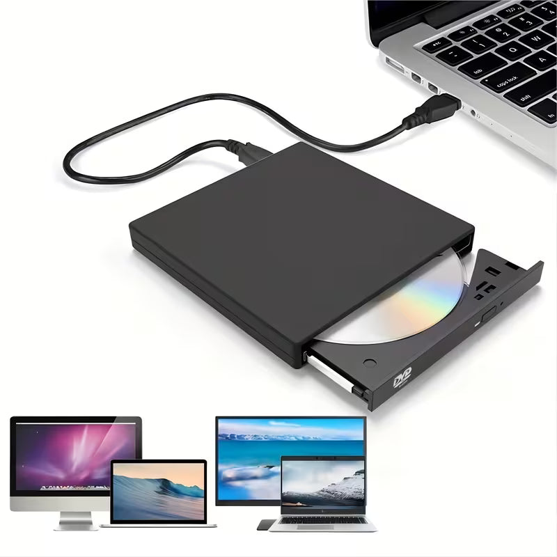 D DVD Drive, USB 2.0 Slim Protable External CD-RW Drive DVD-RW Burner Writer Player for Laptop Notebook PC Desktop Computer