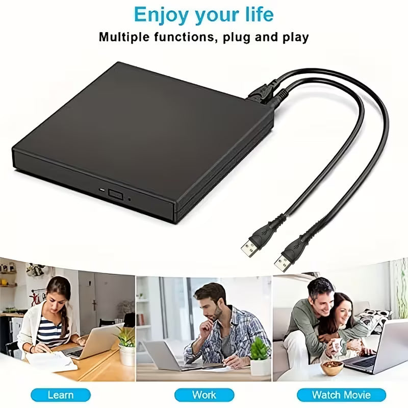 D DVD Drive, USB 2.0 Slim Protable External CD-RW Drive DVD-RW Burner Writer Player for Laptop Notebook PC Desktop Computer